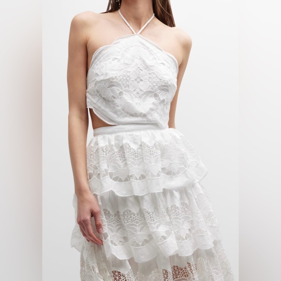 FARM Rio | Dresses | Farm Rio White Richelieu Lace Tiered Halter Midi Boho  Dress Xl Detached Tag | Poshmark